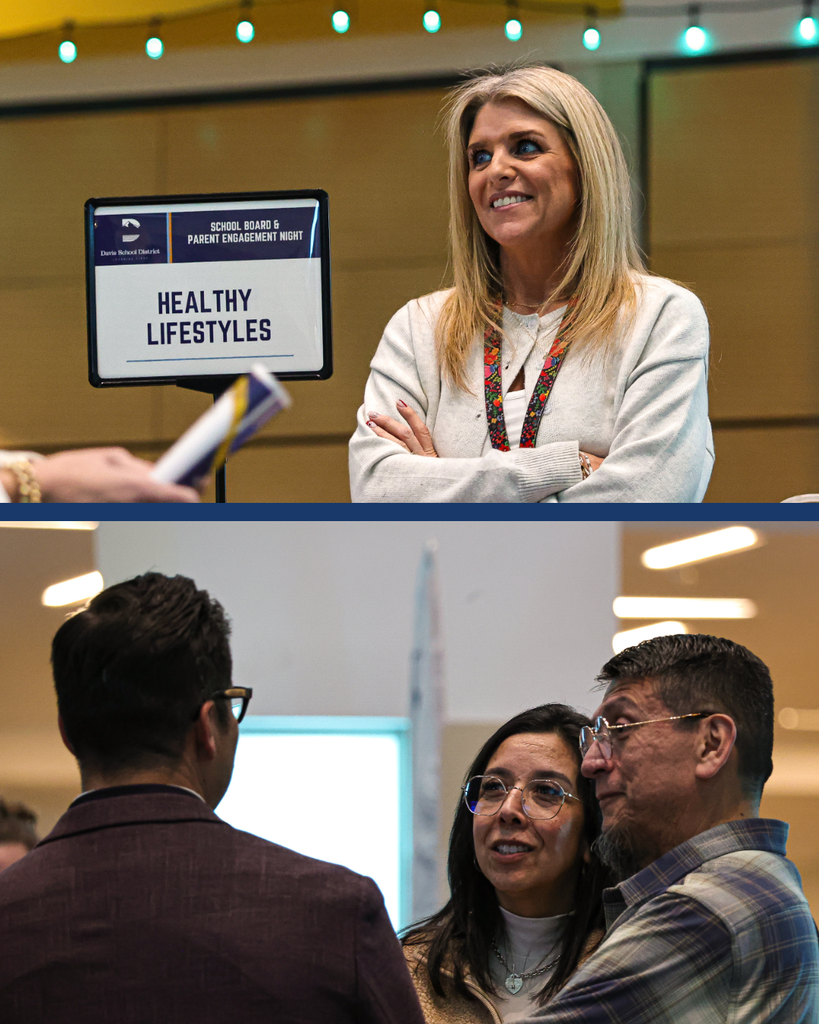 A collage of two photos of people conversing at the Board & Parent Engagement Night. 