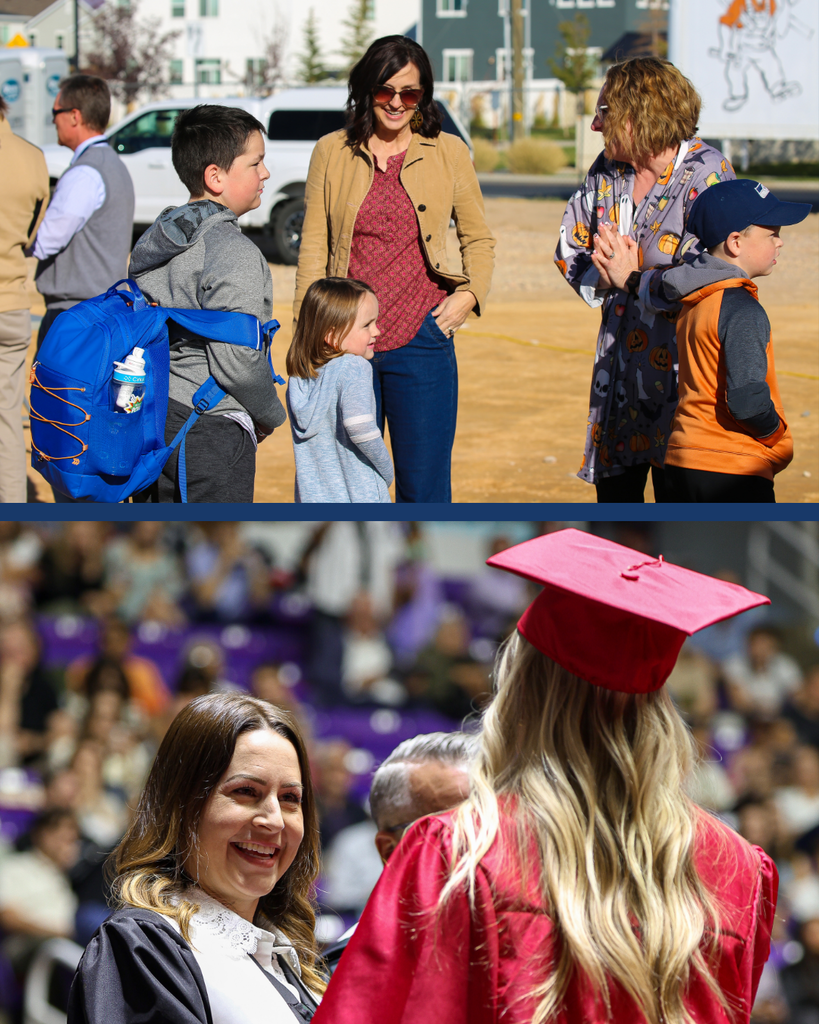 Two photos of Davis School Board Members doing work around the district. 