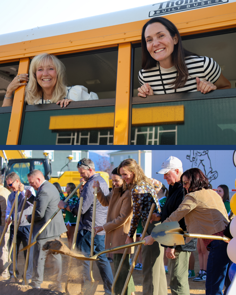 Two photos of Davis School Board Members doing work around the district. 