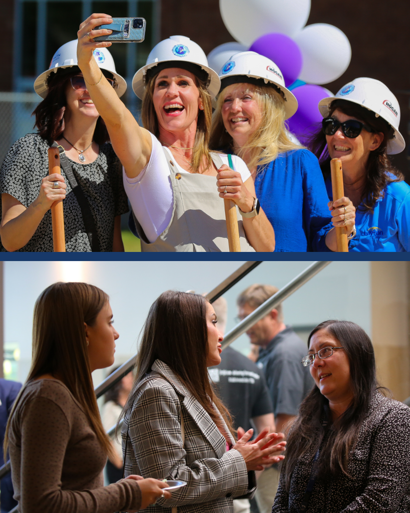 Two photos of Davis School Board Members doing work around the district. 