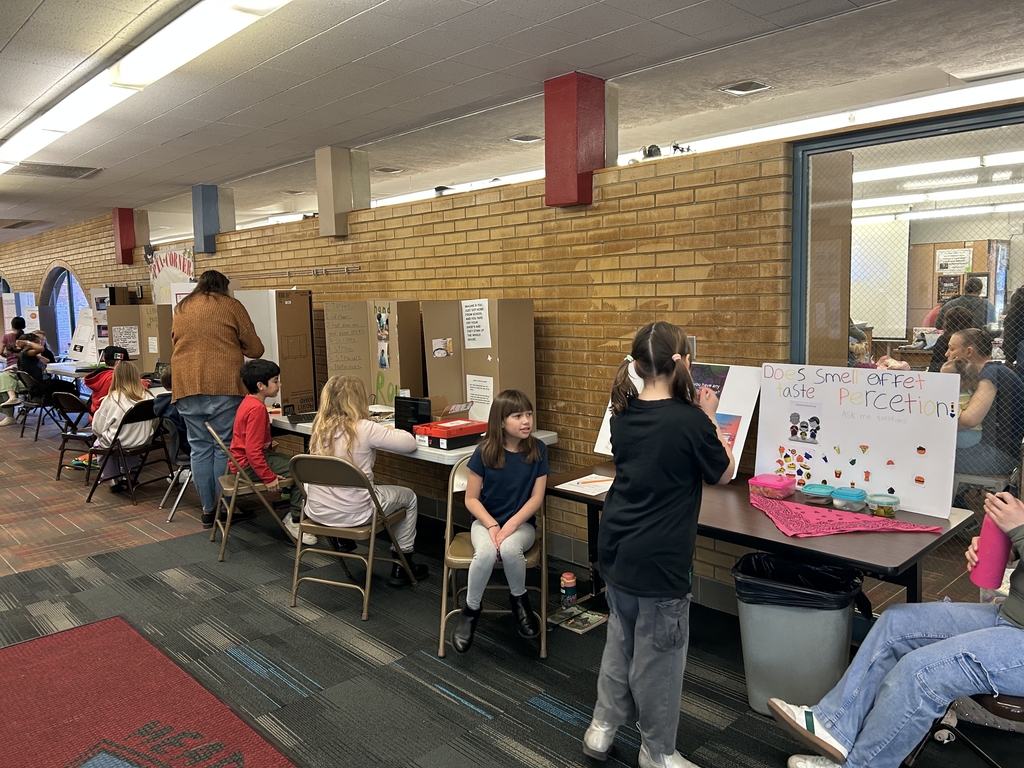 a hallway full of students showing off their science projects