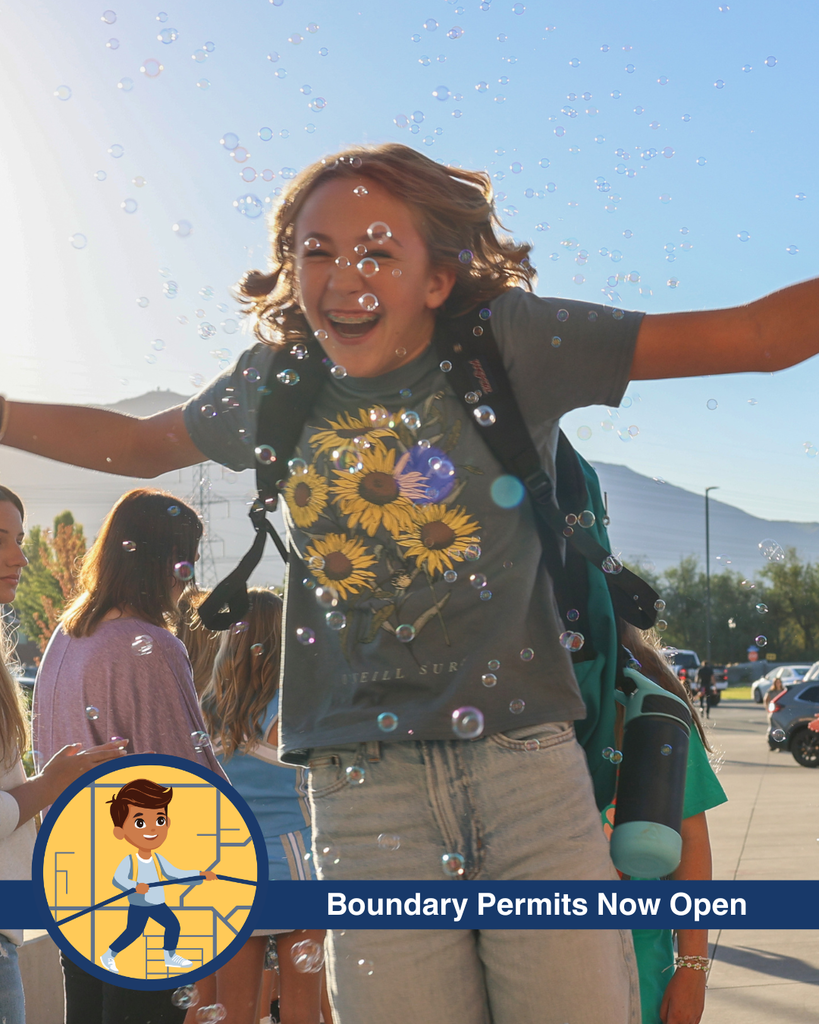 A girl running through bubbles with words that read "Boundary Permits Now Open"