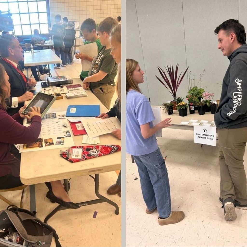 Students working with local experts learning about careers.