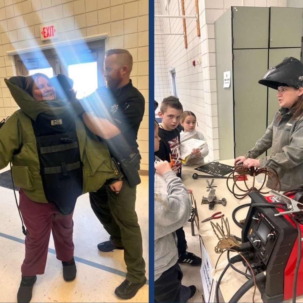 Students  working with local job experts learning about careers. 