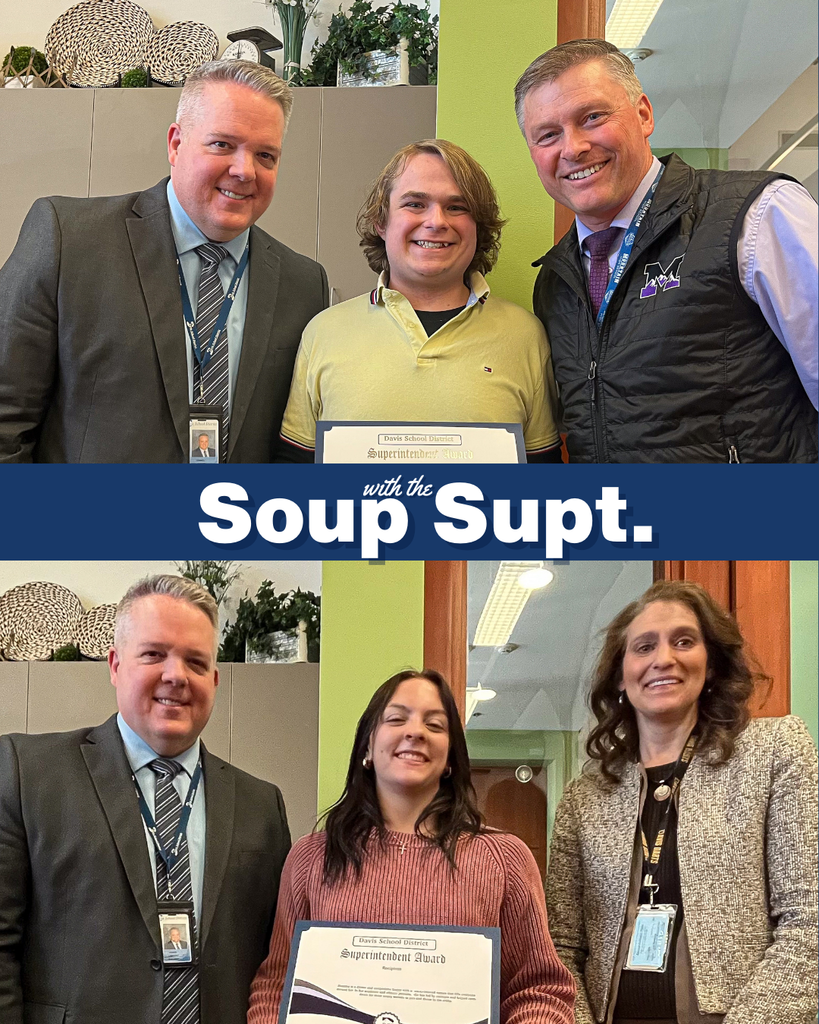 Students smiling with their principal and Dr. Linford, Davis School District Superintendent. 