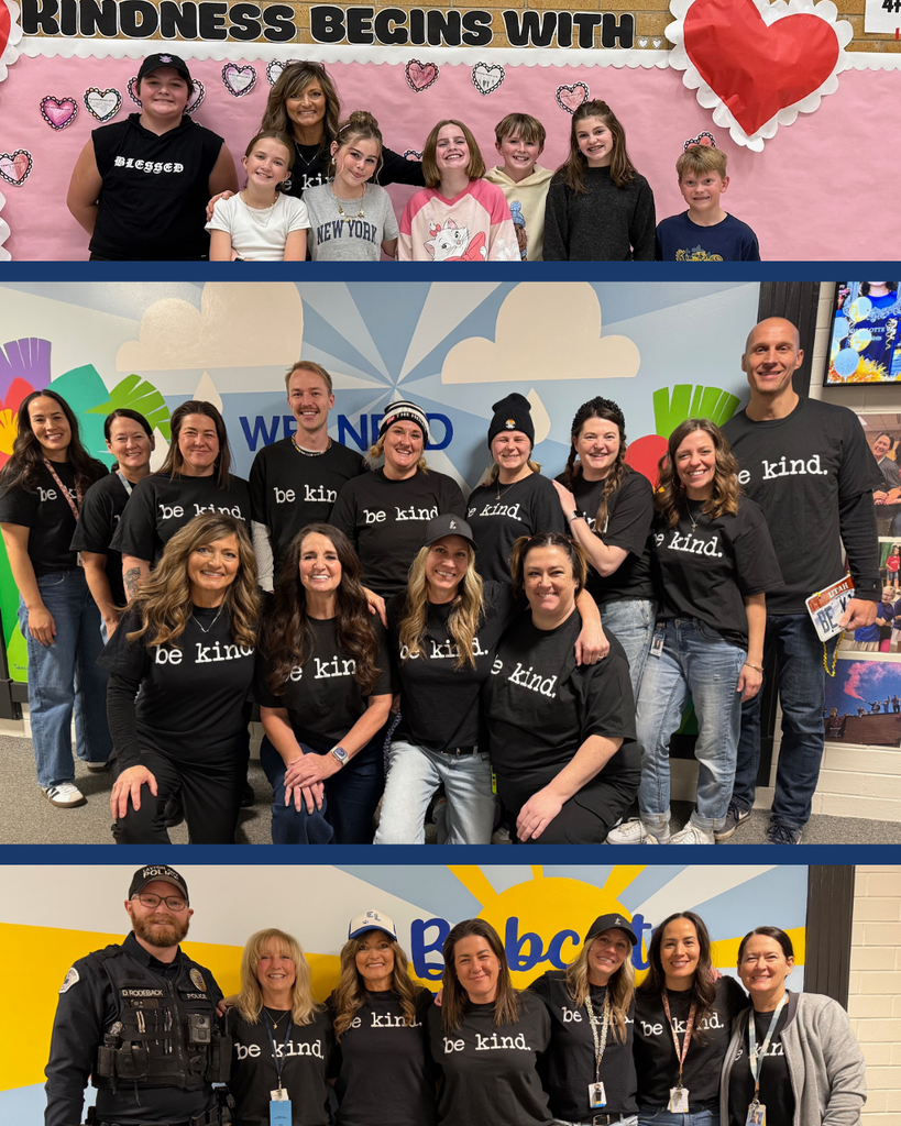 Faculty and staff at East Layton Elementary wearing "Be Kind" shirts. 
