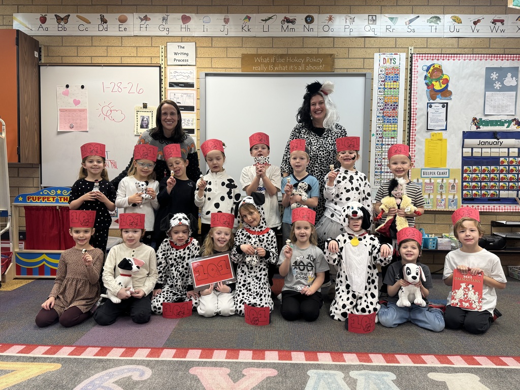 Kindergarten Students dressed up as Dalmatians to celebrate 101 days of school.