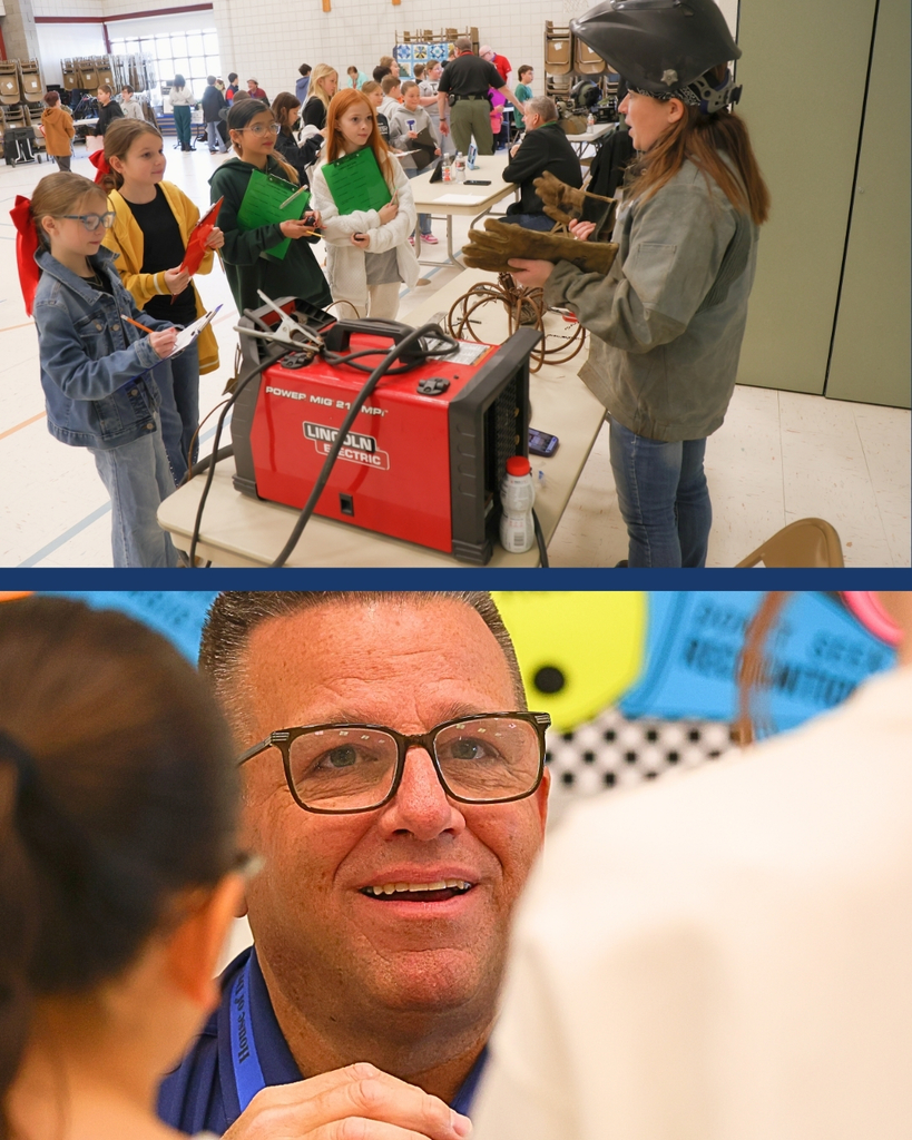 Students learn about careers at career fair. 