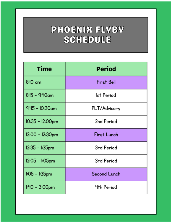 Phoenix Flyby Bell Schedule for Thursday, February 12