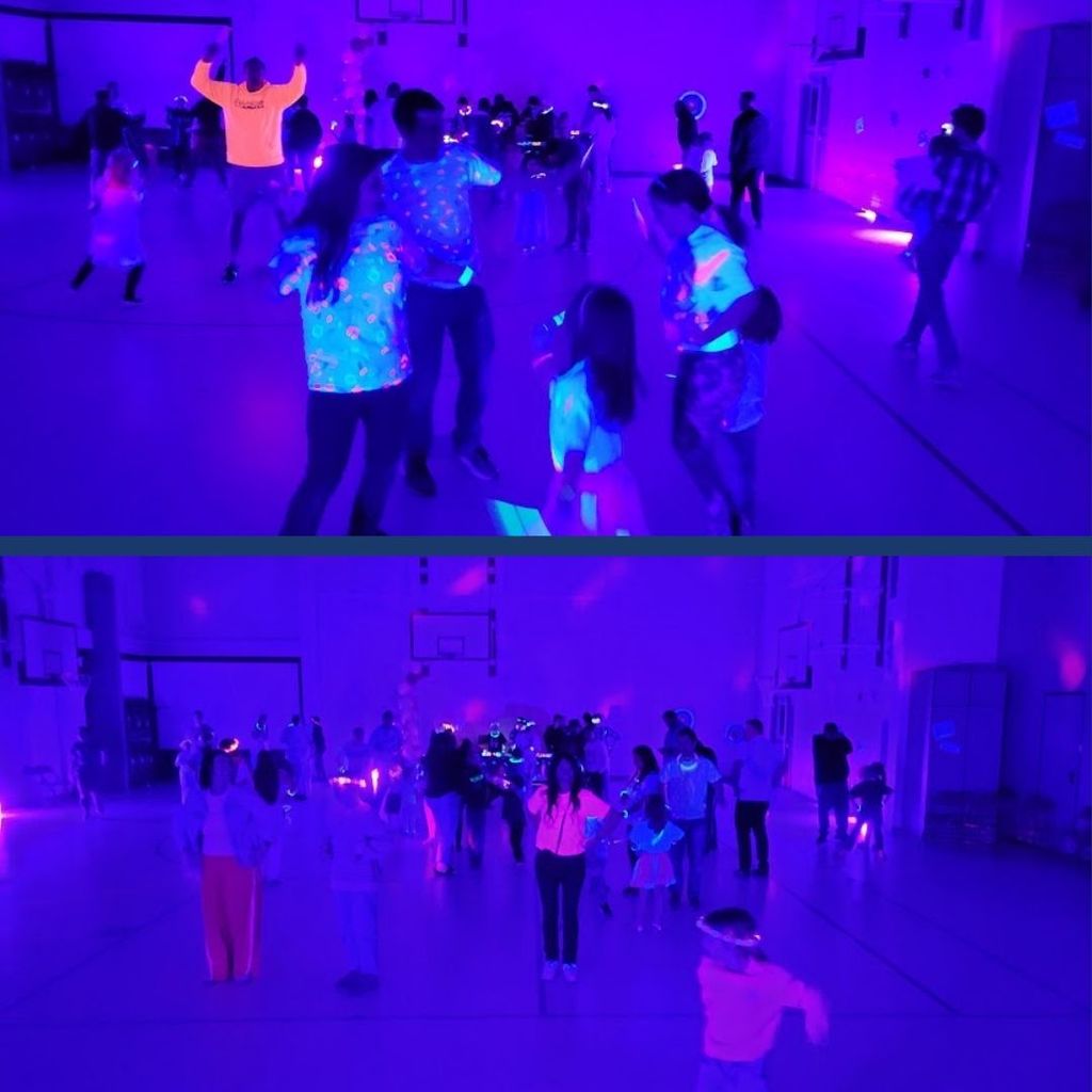 Students at a glow dance party.