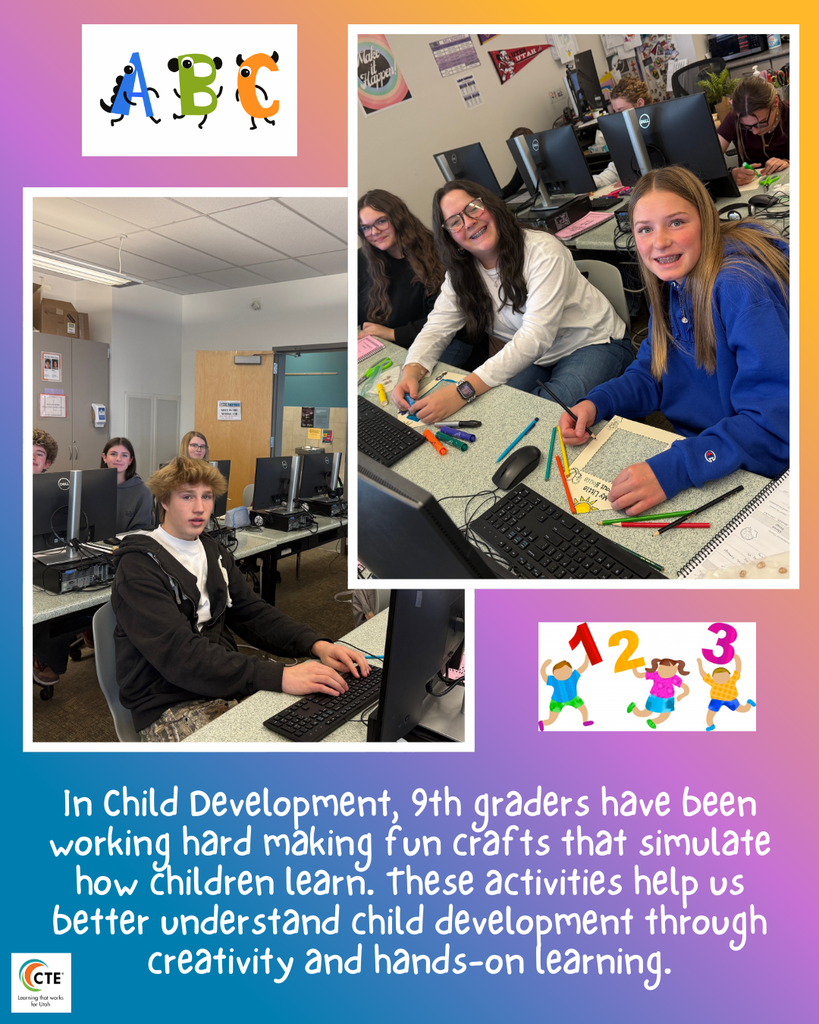Students working on Child Development assignments - coloring, activities, hands-on learning