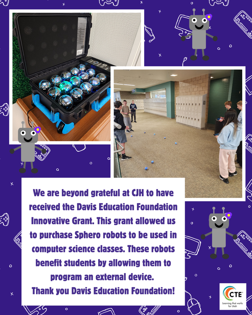 students playing with sphero robots. thank you to the davis education foundation innovative grant