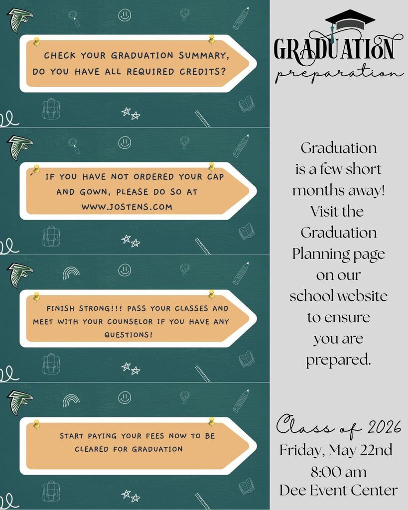 Graduation 2026 planning questions to make sure you are prepare. Visit the graduation planning page on our school website.