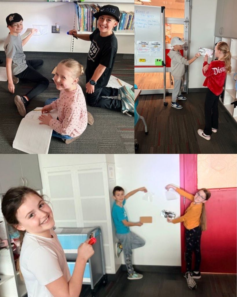 1Third grade students explore their new light and sound unit by making predictions and experimenting with flashlights and different materials. Students sit on the floor with notebooks, shine lights at walls, and test how light travels through objects.