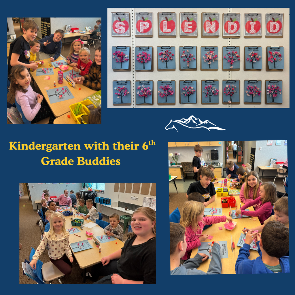 Kids making japanese cherry blossom artwork