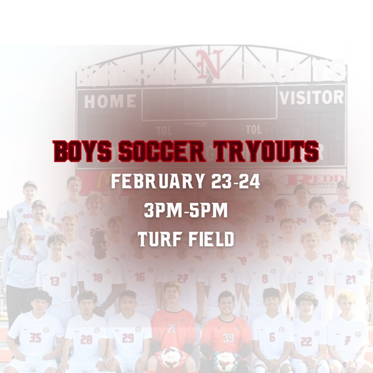 Boys Soccer Tryouts: February 23-24, 3pm-5pm, Turf Field