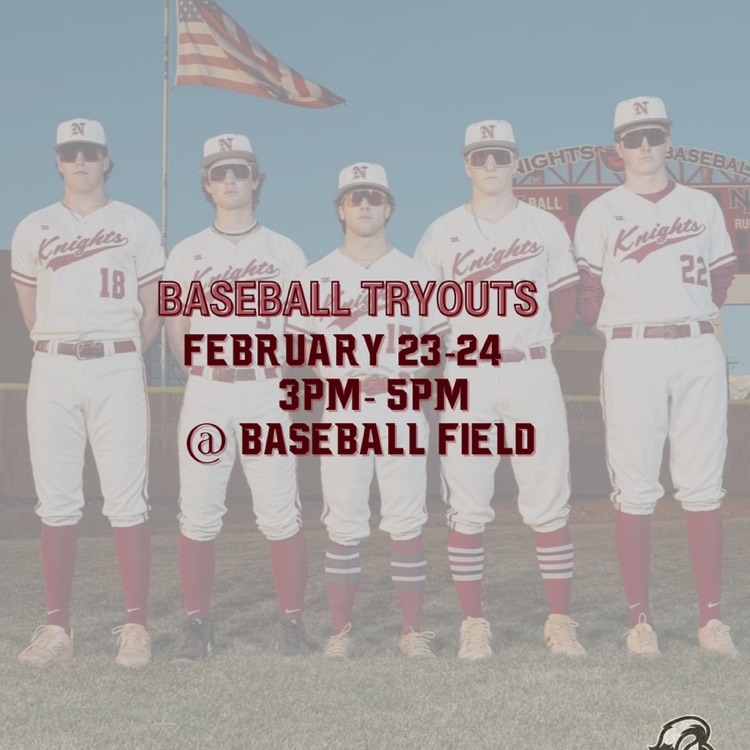 Baseball Tryouts: February 23-24, 3pm-5pm, on the baseball field