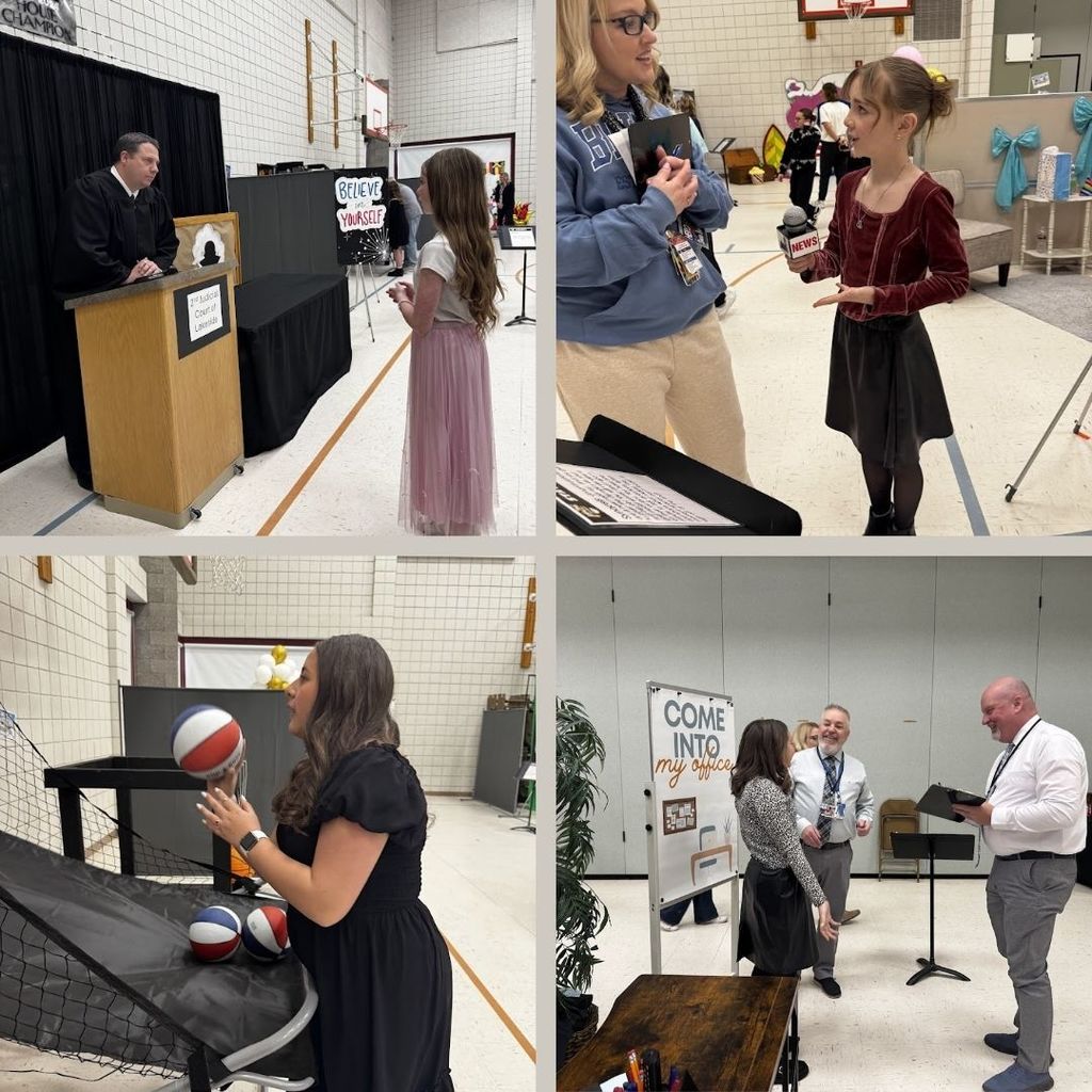 Students in different real world setting competing at The Amazing Shake.