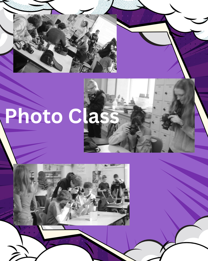 students in photo class with cameras taking pictures