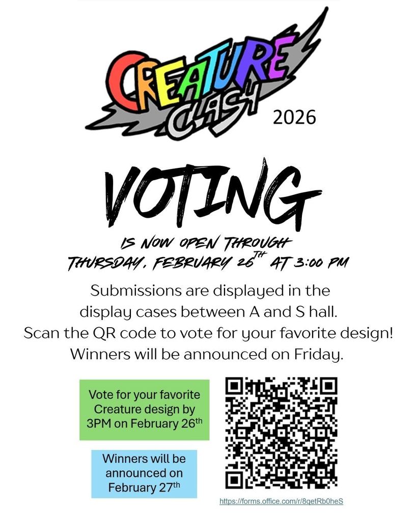 Creature Clash voting is open through Thursday, February 26th at 3:00 pm