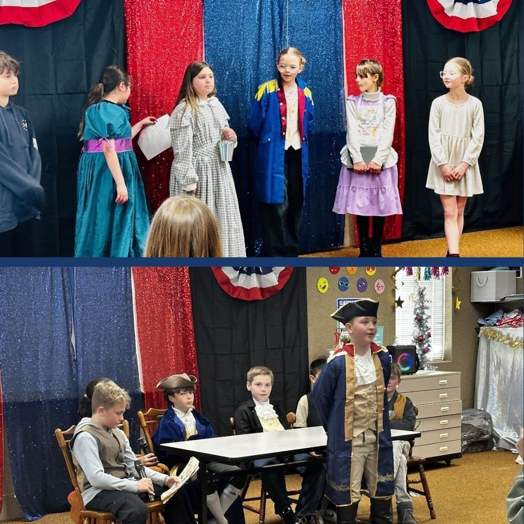 Students dressed as historical American  Revolution figures.
