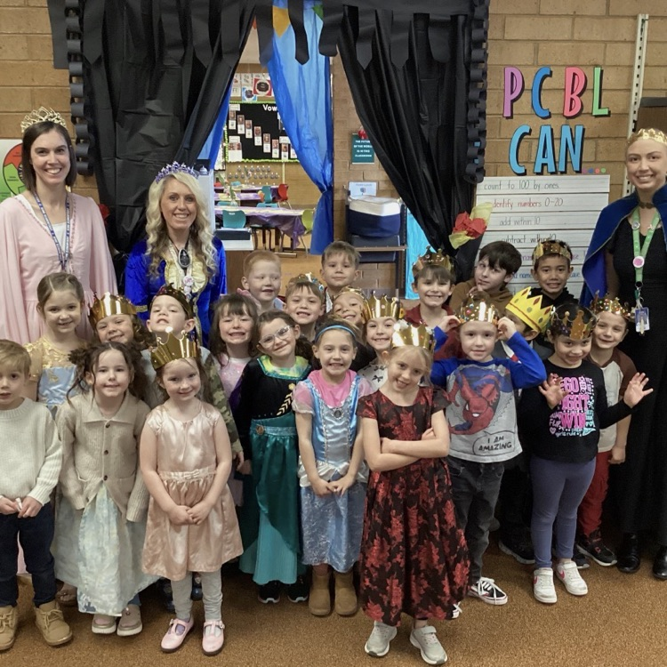 kindergartners celebrating end of their knowledge unit on kings and queens. Having a Royal dress up day.