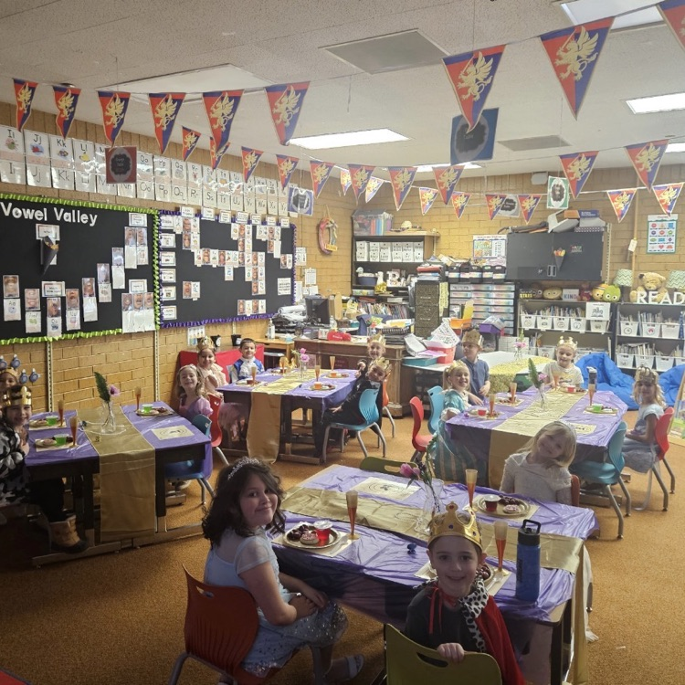 kindergartners celebrating end of their knowledge unit on kings and queens. Having a Royal dress up day.