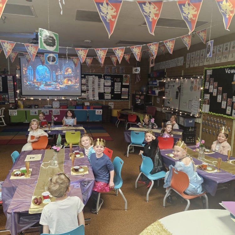 kindergartners celebrating end of their knowledge unit on kings and queens. Having a Royal dress up day.