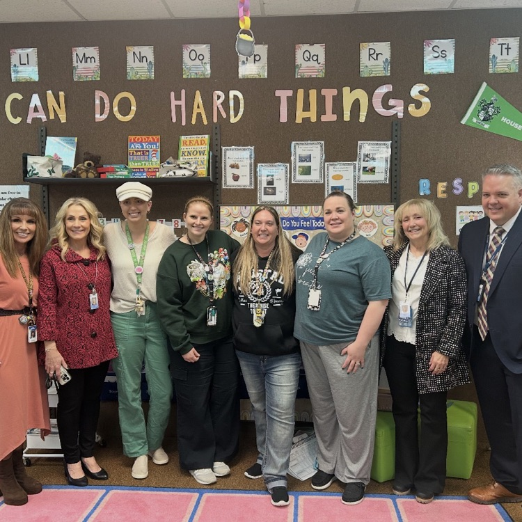 Mrs. Elliott with her TA’s: Amber Booher, Tina Larsen, and Rachel Jacobsen, along with Principal Johnson and our superintendent and school board members.