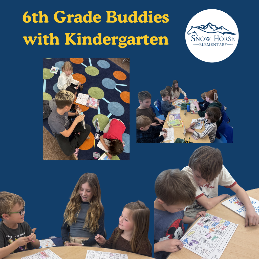 Kindergarteners and 6th Graders working together