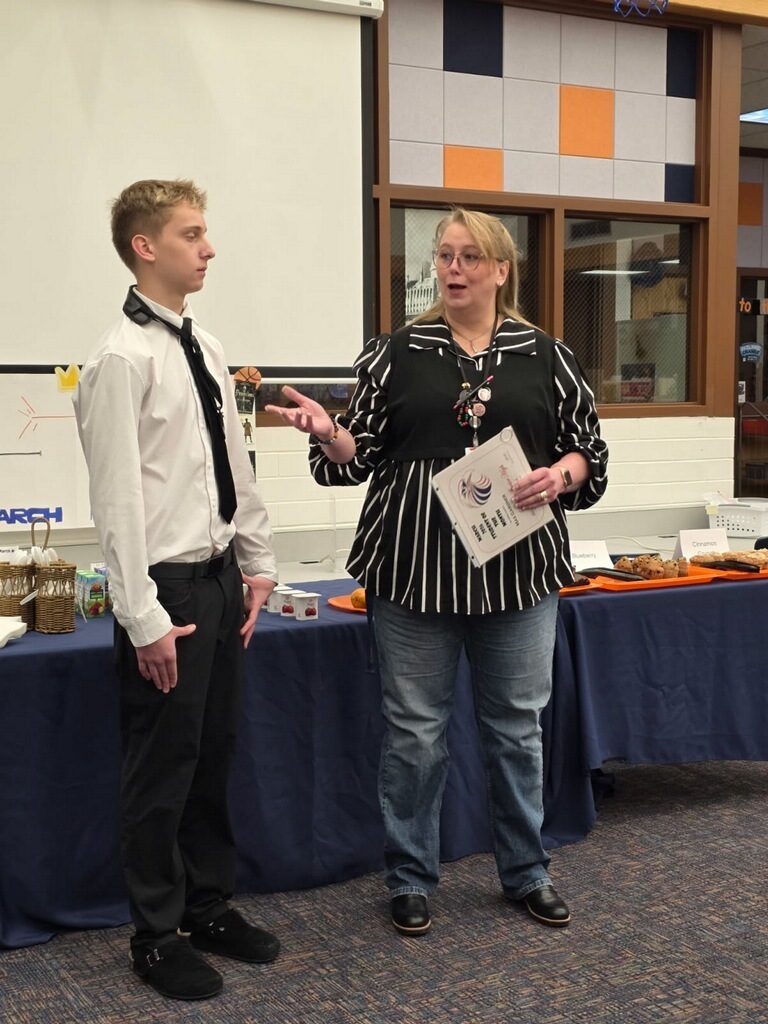 Mrs Mayers with Max Gardner for Student of the Month