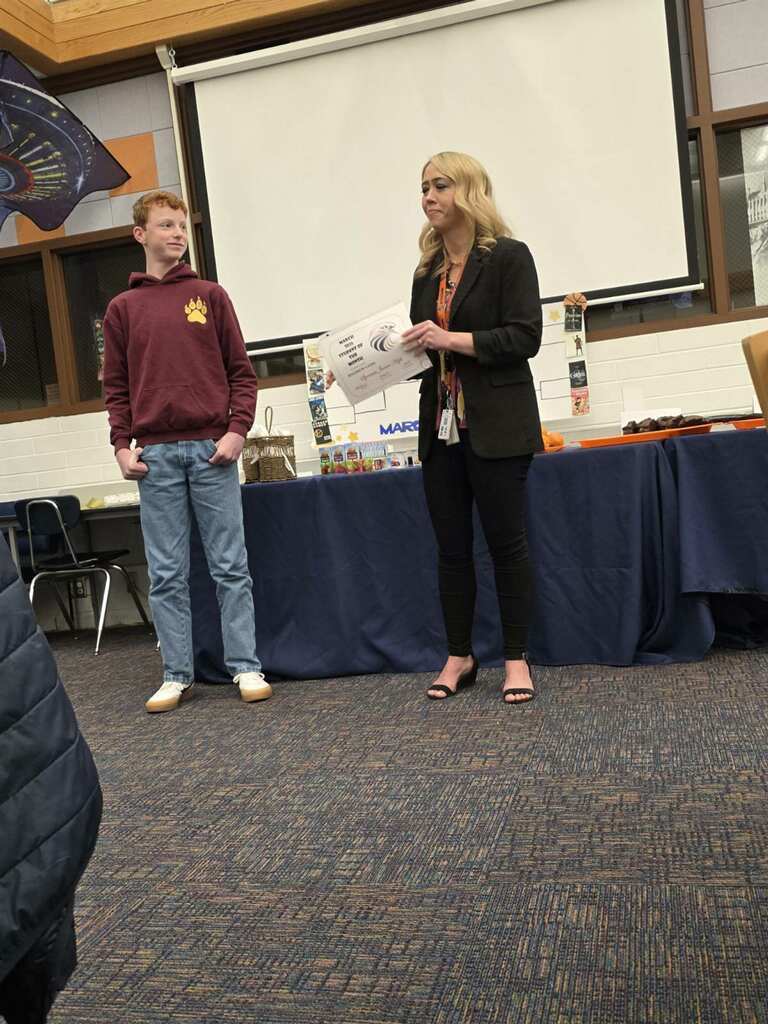 Mrs Dewey with Andrew Lyon for Student of the Month