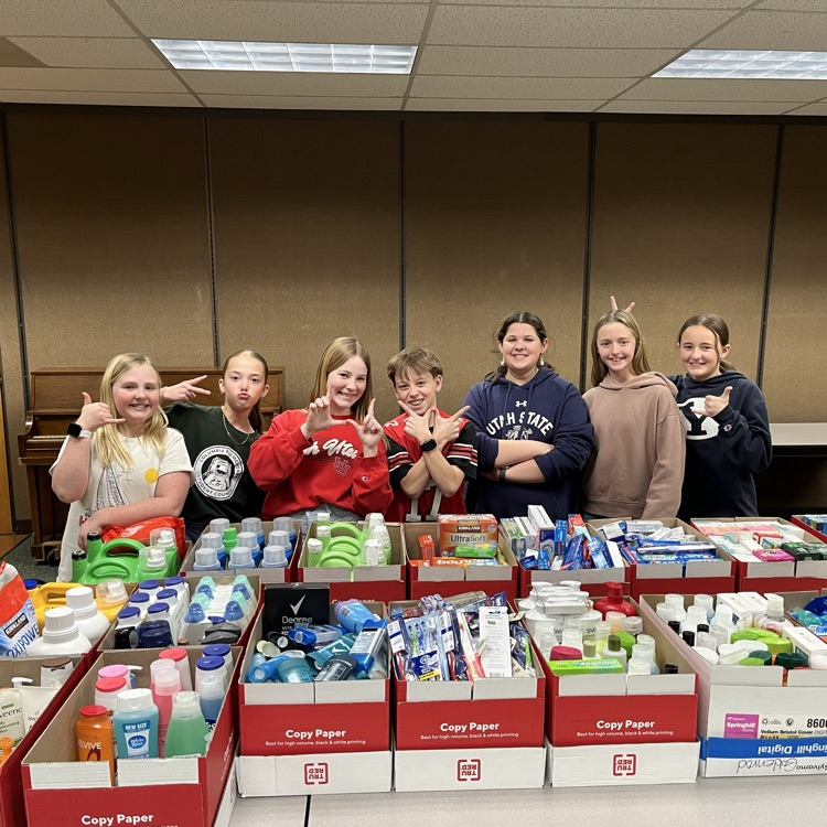 Columbia student council with donated items  
