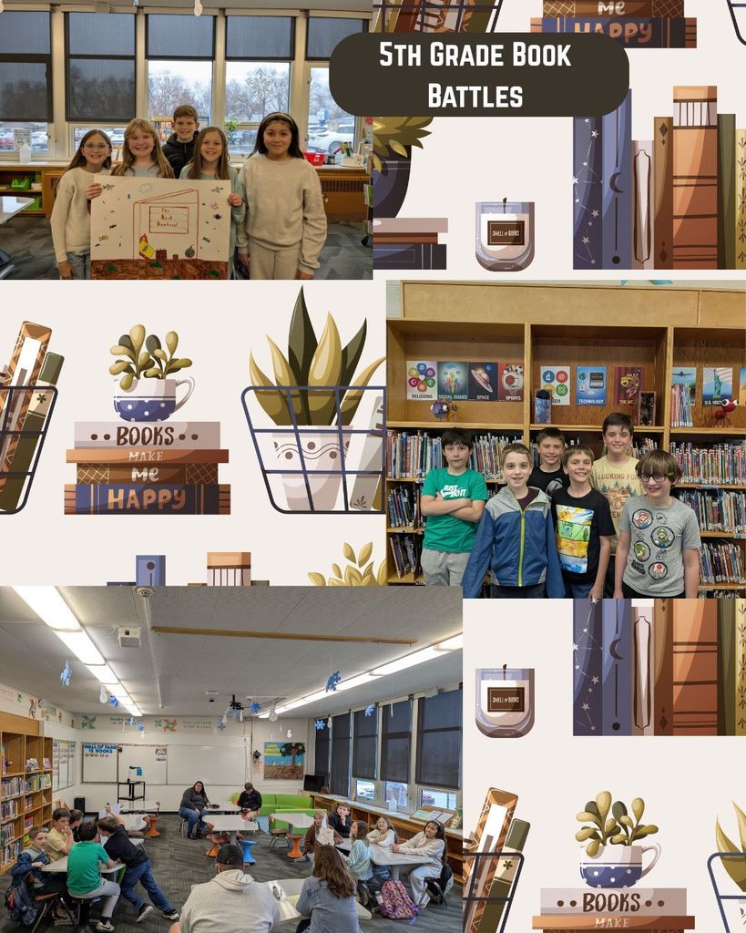 5th Grade Book Battle Teams holding their posters and battling for their teams.