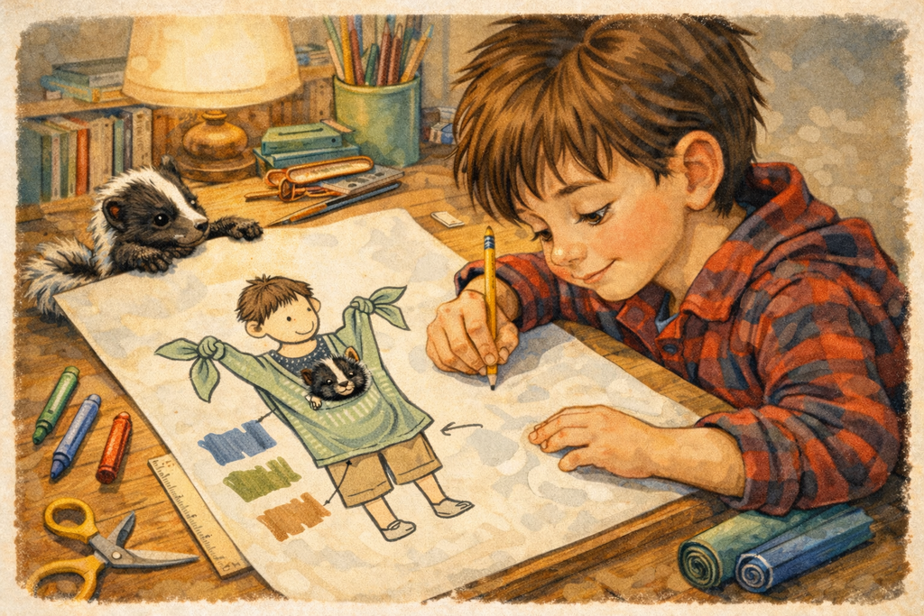 Bat and the baby kit are designing a sling for the kit to be carried in so that it feels safe and warm