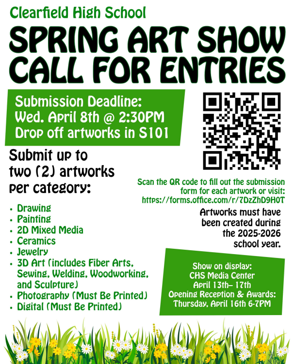 Clearfield Art Show Entry Call.  Scan the QR Code to submit your artwork!