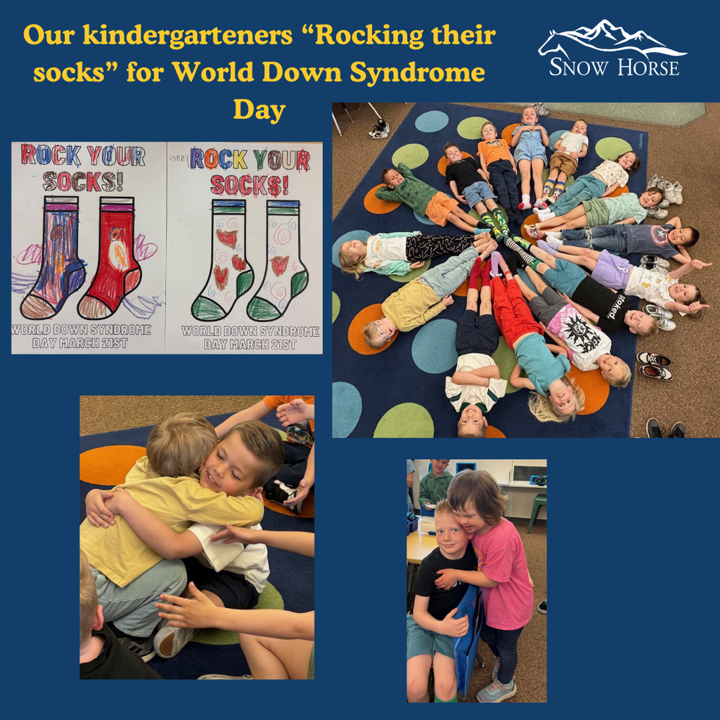 Students showing different colored socks