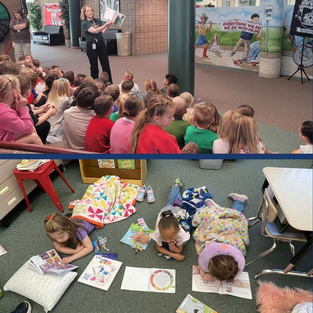 Students reading books.