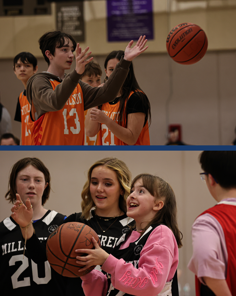 A collage of two photos during the Junior High Unified Basketball Tournament. 