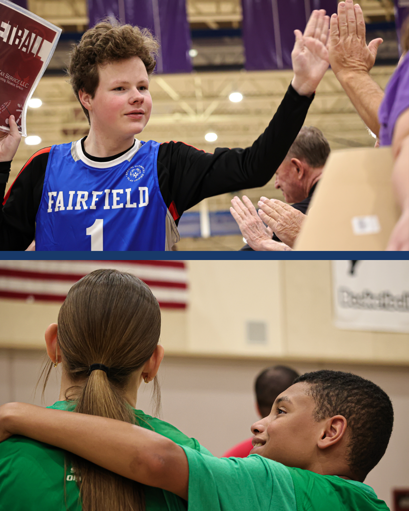 A collage of two photos during the Junior High Unified Basketball Tournament. 