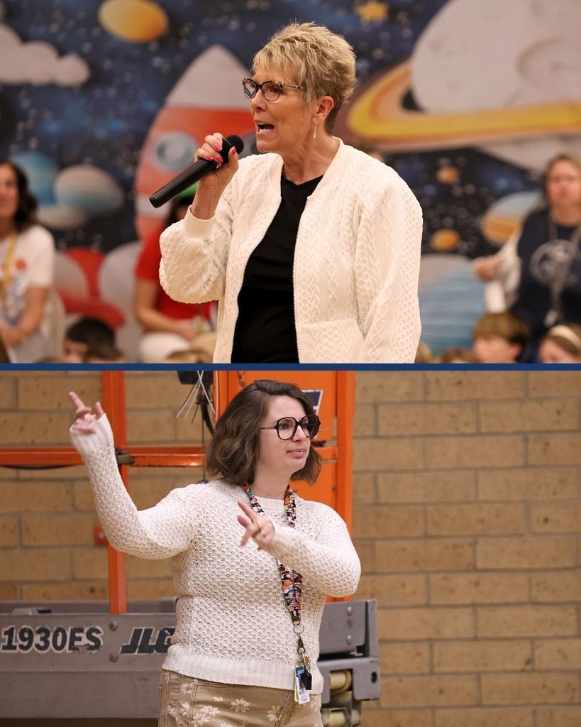 PAdults talking into a microphone.