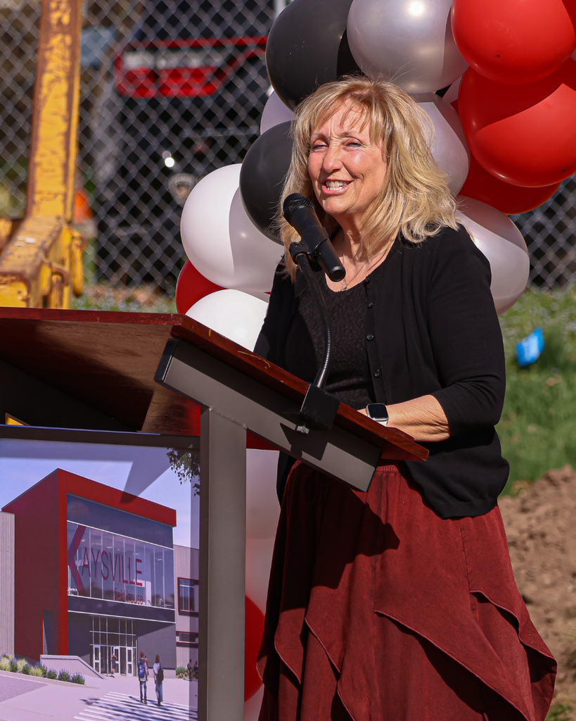 DSD Board President Brigit Gerrard speaks during the Kaysville Field House Groundbreaking. 