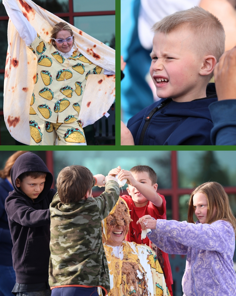 Students participating in turning their teacher into a taco.