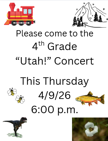 4th Grade Concert on April 9 at 6pm