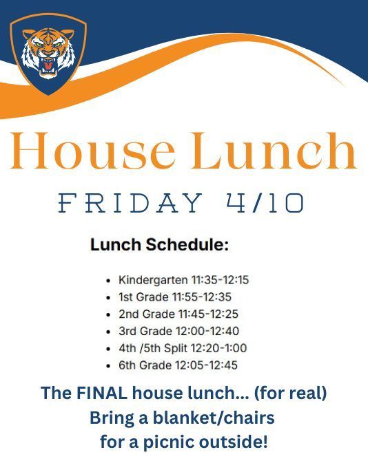 House Lunch 4/10 The final house lunch. Bring a blanket/Chair for a picnic outside