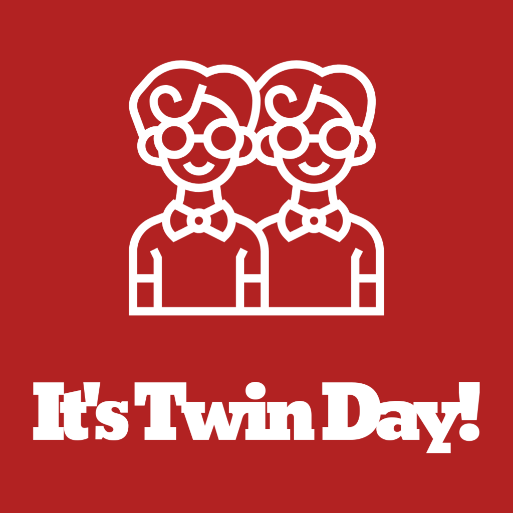 It's Twin Day!  Icon of two people dressed and looking the same.