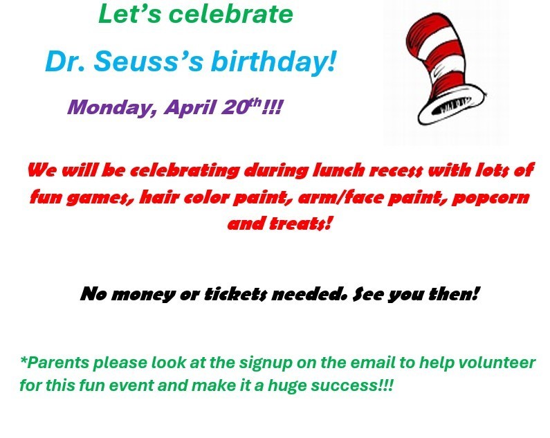 Dr Seuss Day on Monday, April 20