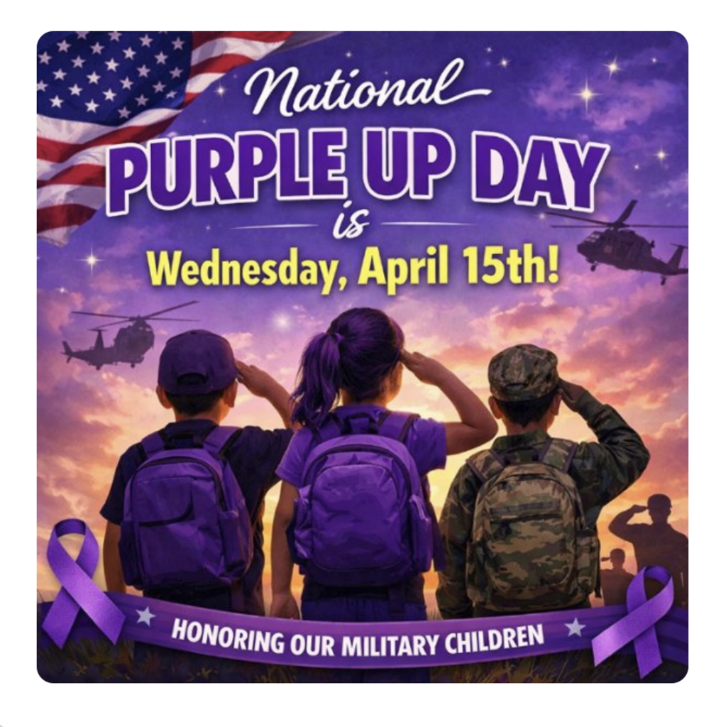 National  Purple Up Day is Wednesday, April 15th - Honoring our Military Children