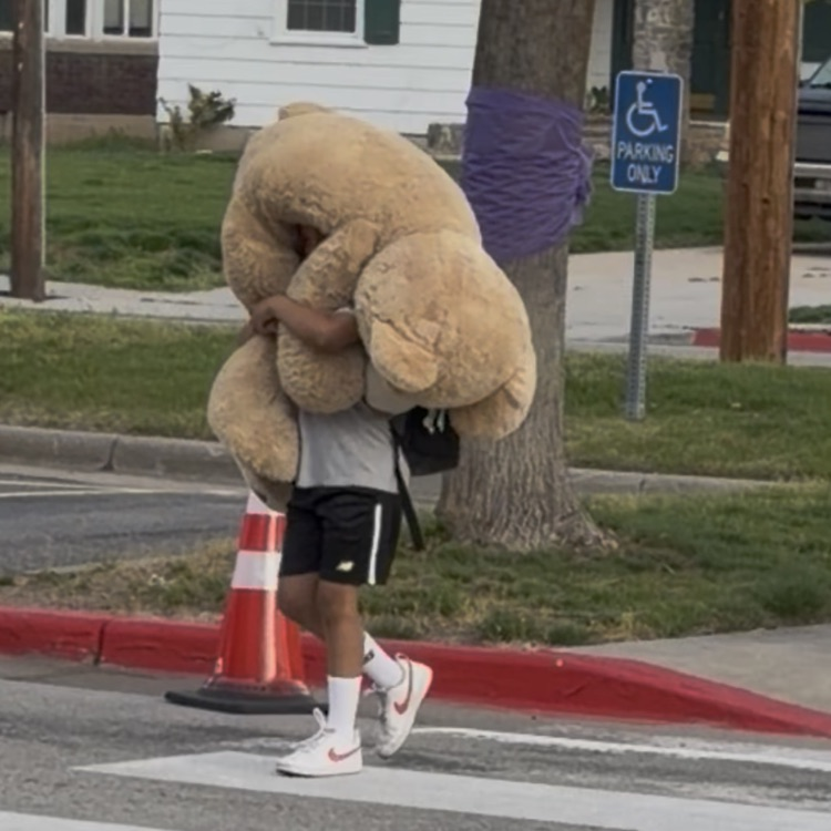 Student with giant stuffy 