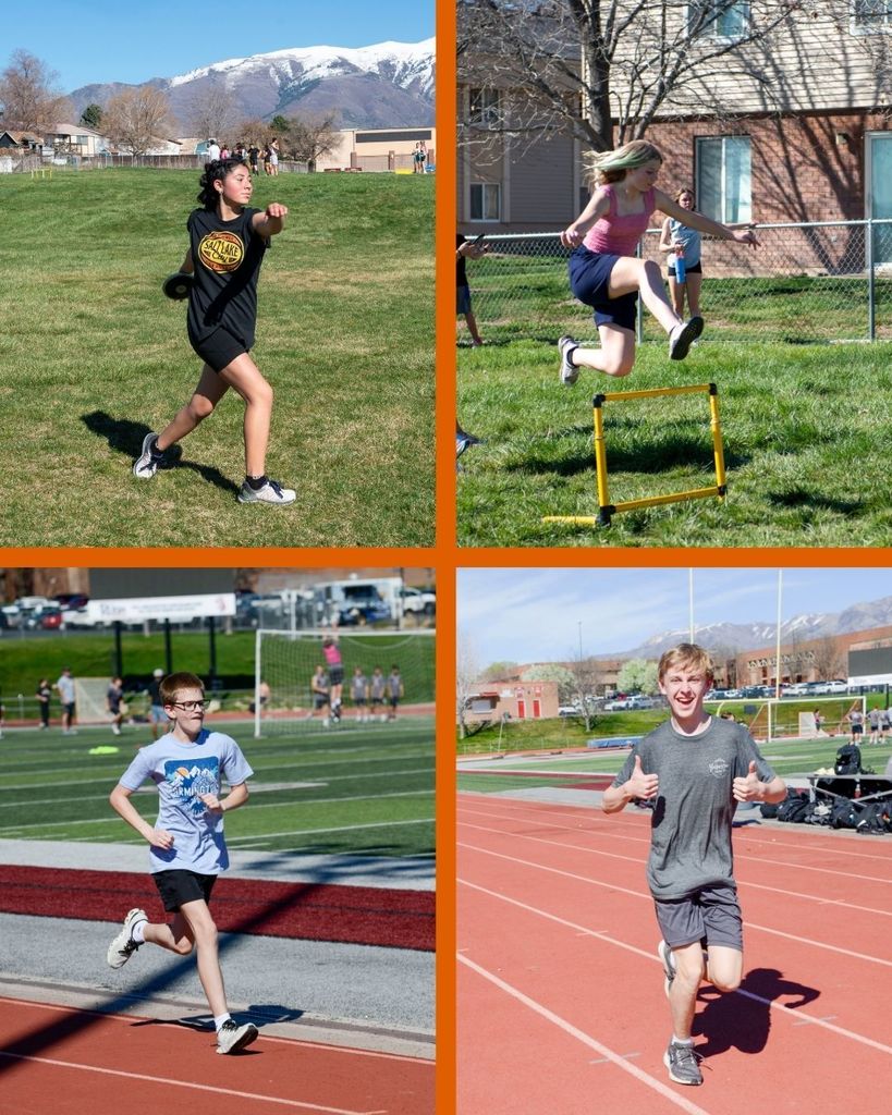 students participating in different track activities such as running, disk throwing, hurdles. 